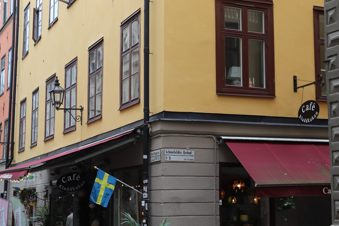 A cafe is located on the street corner.